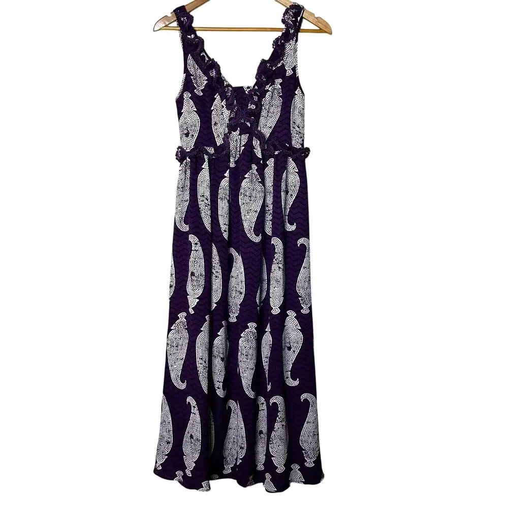 Tory Burch Maxi Dress Size 2 Petula‎ Silk Tank Ruffles Light Flowy Purple White